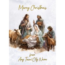 Personalised Nativity Scene Christmas Card (From Any Town City Name)