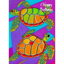 Turtle Animal Colourful Abstract Art Birthday Card