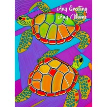 Personalised Turtle Animal Colourful Abstract Art Greeting Card (Birthday, Fathers Day, Any Occasion)