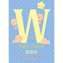 Personalised Baby Boy Birth Greeting Card (Name Starting With 'W')