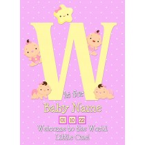 Personalised Baby Girl Birth Greeting Card (Name Starting With 'W')