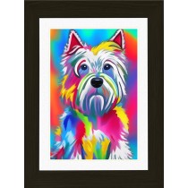West Highland Terrier Dog Picture Framed Colourful Abstract Art (25cm x 20cm Black Frame)