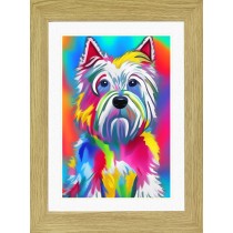 West Highland Terrier Dog Picture Framed Colourful Abstract Art (A4 Light Oak Frame)