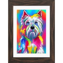West Highland Terrier Dog Picture Framed Colourful Abstract Art (25cm x 20cm Walnut Frame)