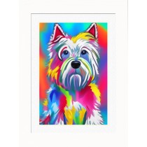 West Highland Terrier Dog Picture Framed Colourful Abstract Art (A3 White Frame)