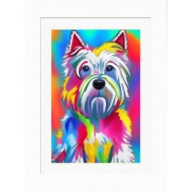 West Highland Terrier Dog Picture Framed Colourful Abstract Art (30cm x 25cm White Frame)