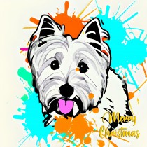 West Highland Terrier Dog Splash Art Cartoon Square Christmas Card
