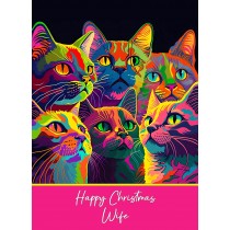 Christmas Card For Wife (Colourful Cat Art)