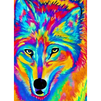 Wolf Animal Colourful Abstract Art Blank Greeting Card