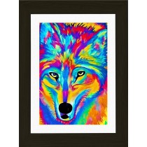 Wolf Animal Picture Framed Colourful Abstract Art (A3 Black Frame)