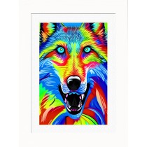 Wolf Animal Picture Framed Colourful Abstract Art (A4 White Frame)