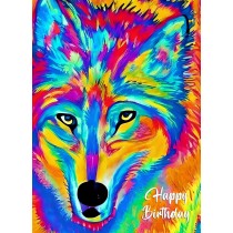 Wolf Animal Colourful Abstract Art Birthday Card