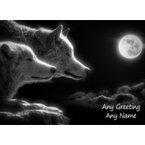 Personalised Wolf Black and White Art Greeting Card (Birthday, Christmas, Any Occasion)