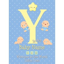 Personalised Baby Boy Birth Greeting Card (Name Starting With 'Y')
