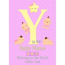 Personalised Baby Girl Birth Greeting Card (Name Starting With 'Y')