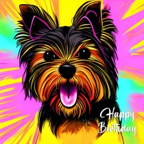Yorkshire Terrier Dog Splash Art Cartoon Square Birthday Card