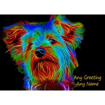 Personalised Yorkshire Terrier Neon Art Greeting Card (Birthday, Christmas, Any Occasion)