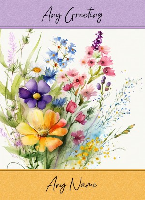 Personalised Flowers Art Greeting Card (Birthday, Fathers Day, Any Occasion)