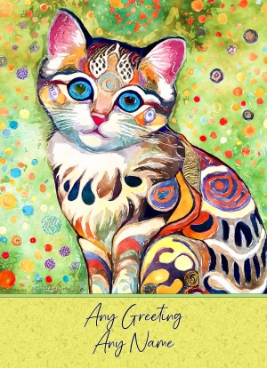 Personalised Colourful Cat Art Greeting Card (Design 6)