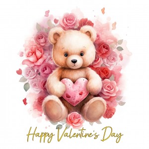 Valentines Day Square Greeting Card (Cuddly Bear, Design 1)