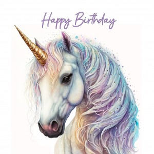Fantasy Unicorn Art Square Birthday Card Design 1