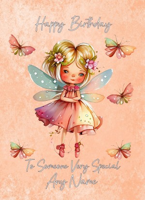 Personalised Fantasy Fairies Square Birthday Card (Peach)