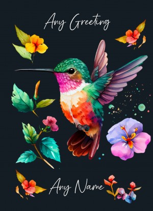 Personalised Hummingbird Art Greeting Card (Birthday, Fathers Day, Any Occasion) Design 1