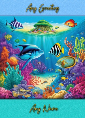 Personalised Tropical Fish Colourful Art Fantasy Greeting Card (Birthday, Fathers Day, Any Occasion)