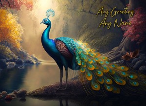 Personalised Peacock Animal Colourful Art Fantasy Greeting Card (Birthday, Fathers Day, Any Occasion)