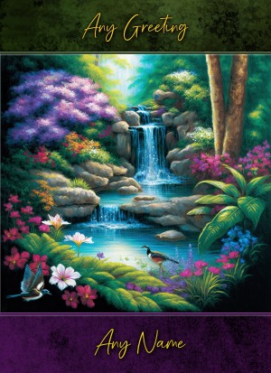 Personalised Waterfall Scenery Art Fantasy Greeting Card (Birthday, Fathers Day, Any Occasion)