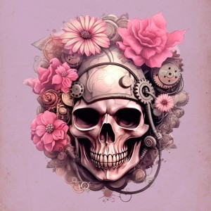 Skull Gothic Flower Fantasy Steampunk Square Blank Card (Design 2)