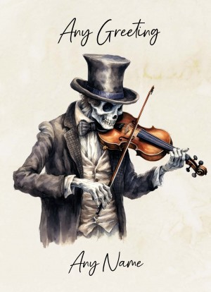 Personalised Victorian Musical Skeleton Greeting Card (Design 2)