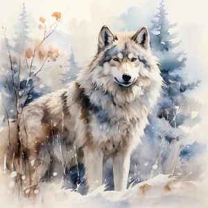 Wolf Fantasy Art Snow Blank Square Card (Design 2)
