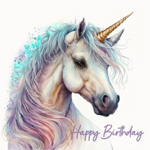 Fantasy Unicorn Art Square Birthday Card Design 2
