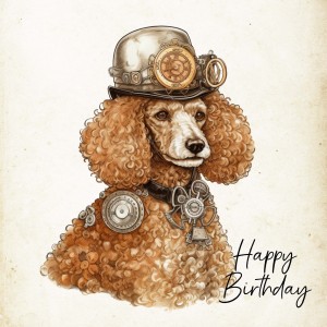 Poodle Fantasy Steampunk Square Birthday Card (Design 2)