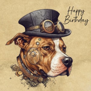 Staffordshire Bull Terrier Fantasy Steampunk Square Birthday Card (Design 2)