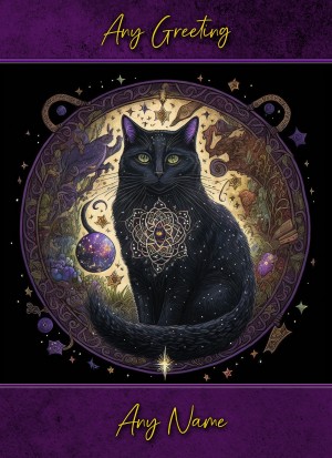 Personalised Black Cat Mystic Fantasy Greeting Card (Birthday, Fathers Day, Any Occasion)