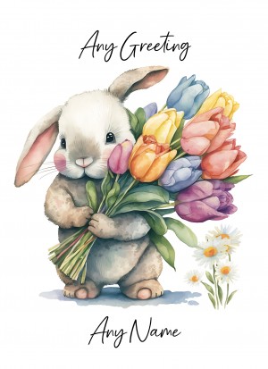 Personalised Bunny Rabbit with Flowers Watercolour Art Greeting Card (Birthday, Fathers Day, Any Occasion) 3