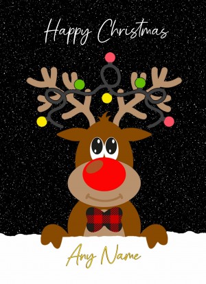 Personalised Reindeer Cartoon Christmas Card (Design 3)