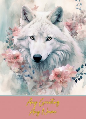 Personalised Fantasy Colourful Wolf Art Greeting Card (Design 3)