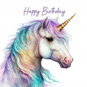 Fantasy Unicorn Art Square Birthday Card Design 3