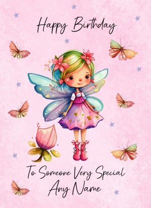 Personalised Fantasy Fairies Square Birthday Card (Pink)