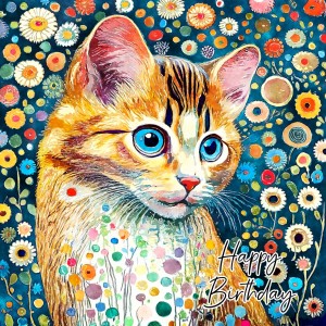 Cat Art Colourful Birthday Square Greeting Card (Design 3)