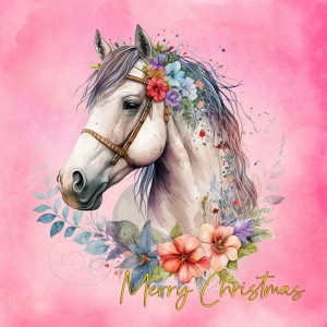 Horse Art Flowers Christmas Square Card (Design 3)