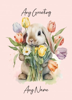 Personalised Bunny Rabbit with Flowers Watercolour Art Greeting Card (Birthday, Fathers Day, Any Occasion) 4