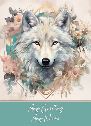 Personalised Fantasy Colourful Wolf Art Greeting Card (Design 4)