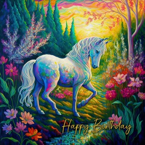 Fantasy Unicorn Art Square Birthday Card Design 4