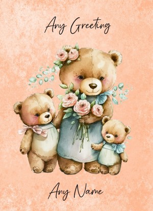 Personalised Cute Bear Art Greeting Card (Birthday, Fathers Day, Any Occasion) Design 4