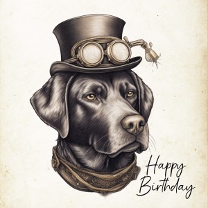 Labrador Fantasy Steampunk Square Birthday Card (Design 4)