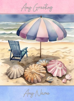 Personalised Beach Scene Watercolour Art Greeting Card (Birthday, Fathers Day, Any Occasion)